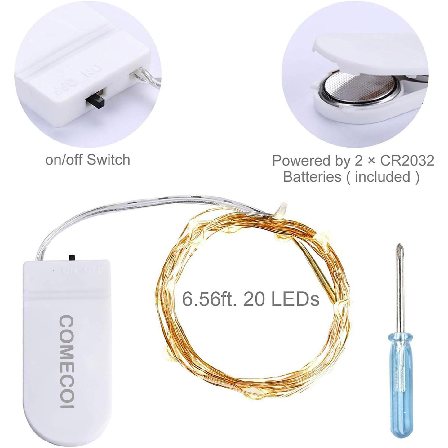 COMECOI Fairy Lights Battery Operated Firefly Lights LED Starry String Lights 3.3ft 10 LEDs,Waterproof Silver Wire,Work for DIY Wedding Centerpiece,Party,Christmas Table Decor(Warm White)