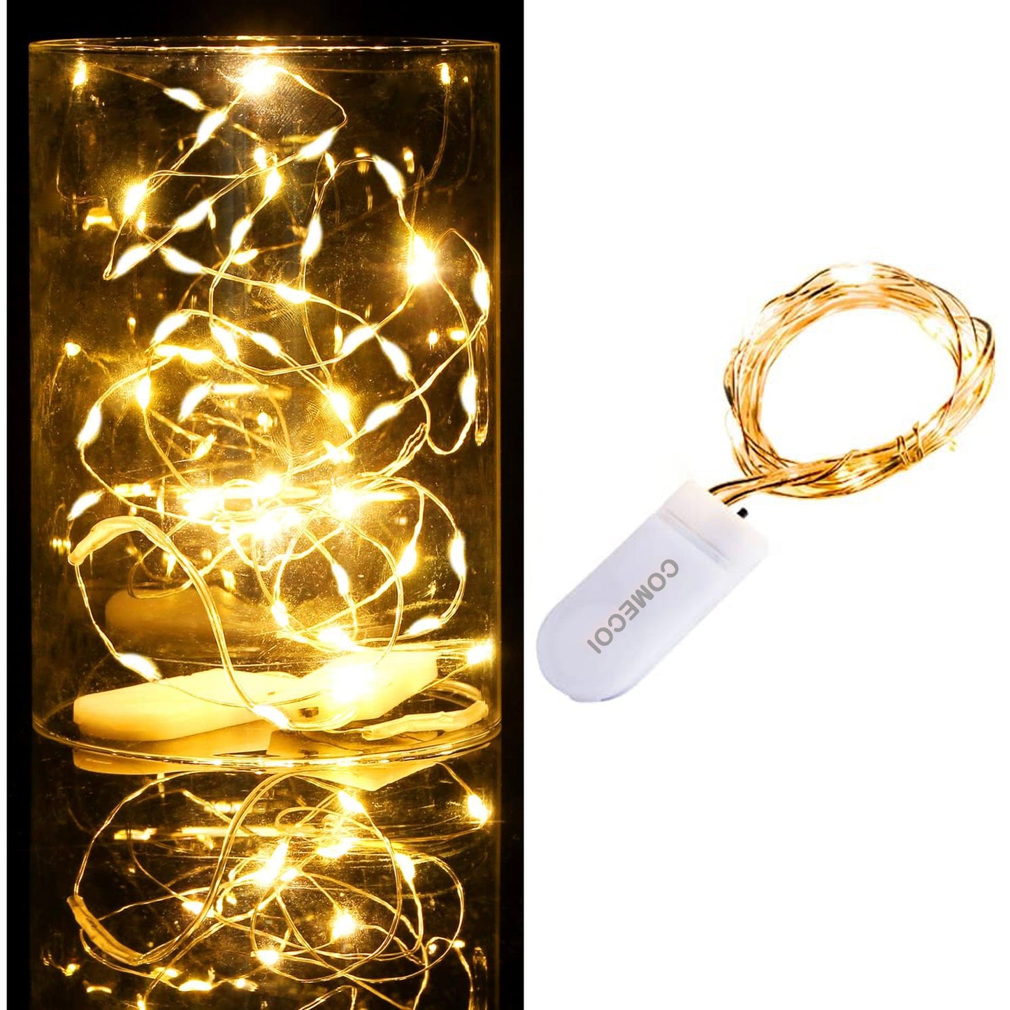 COMECOI Fairy Lights Battery Operated Firefly Lights LED Starry String Lights 3.3ft 10 LEDs,Waterproof Silver Wire,Work for DIY Wedding Centerpiece,Party,Christmas Table Decor(Warm White)