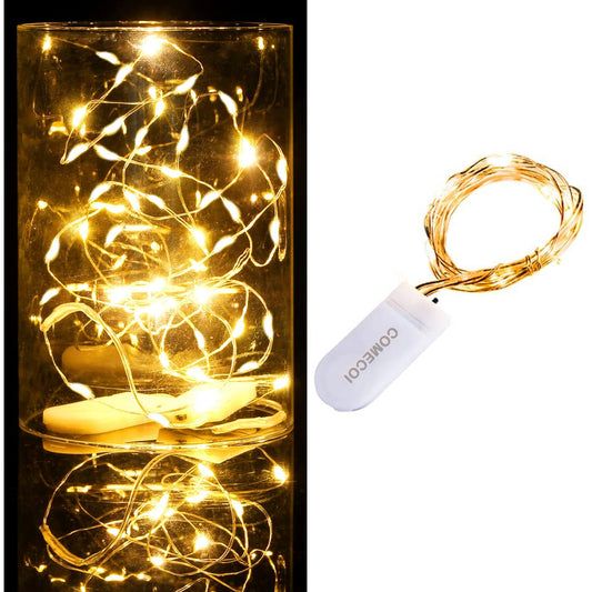 COMECOI Fairy Lights Battery Operated Firefly Lights LED Starry String Lights 3.3ft 10 LEDs,Waterproof Silver Wire,Work for DIY Wedding Centerpiece,Party,Christmas Table Decor(Warm White)
