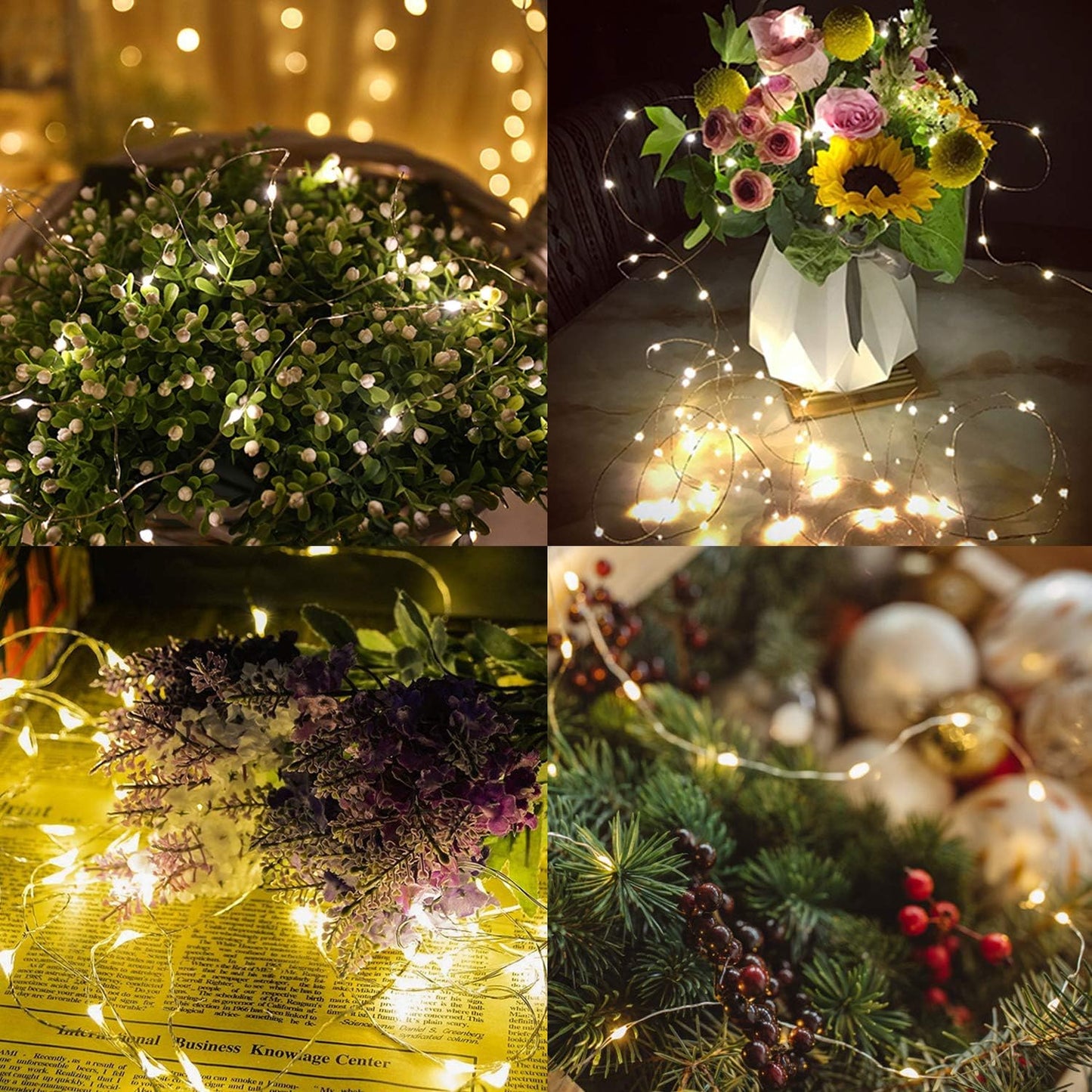 COMECOI Fairy Lights Battery Operated Firefly Lights LED Starry String Lights 3.3ft 10 LEDs,Waterproof Silver Wire,Work for DIY Wedding Centerpiece,Party,Christmas Table Decor(Warm White)